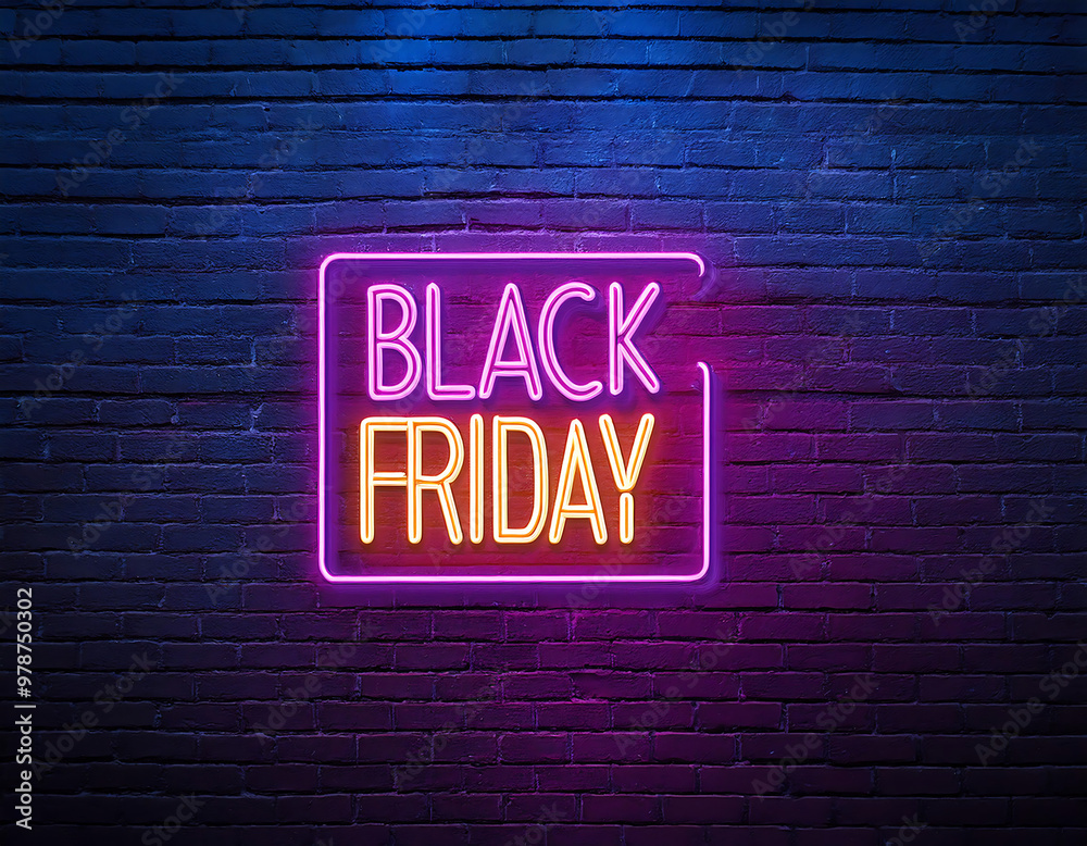 Fototapeta premium Black Friday sale neon banner, against a brick wall background with copy space, perfect for_1(82)