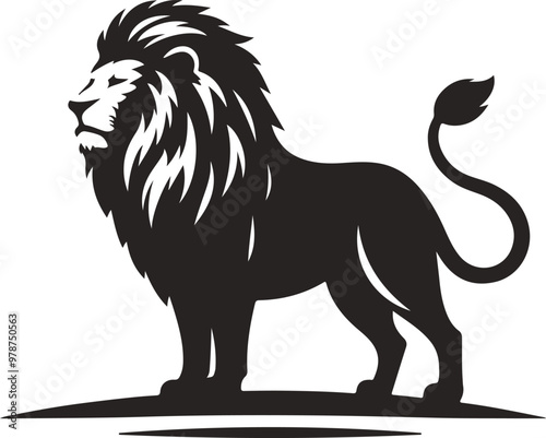 Lion silhouette vector art, black and white background. photo