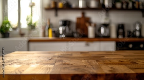 Wooden Kitchen Countertop with Blurred Background