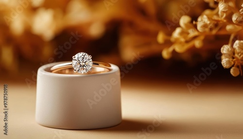 Gorgeous diamond ring elegantly displayed with soft floral accents, perfect for showcasing love and commitment.