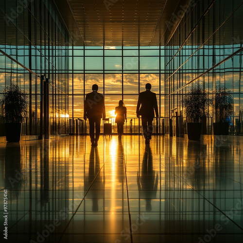 Time lapse image of busy business people Mirror Shadow on glass