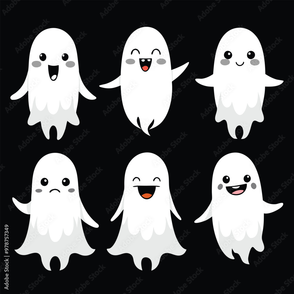 Spooky Cute Halloween Ghost Vector Set icon png illustration cutout, isolated creepy spooky vector Spooky Cute Halloween Ghost Vector Set icon png illustration cutout, isolated creepy spooky vector