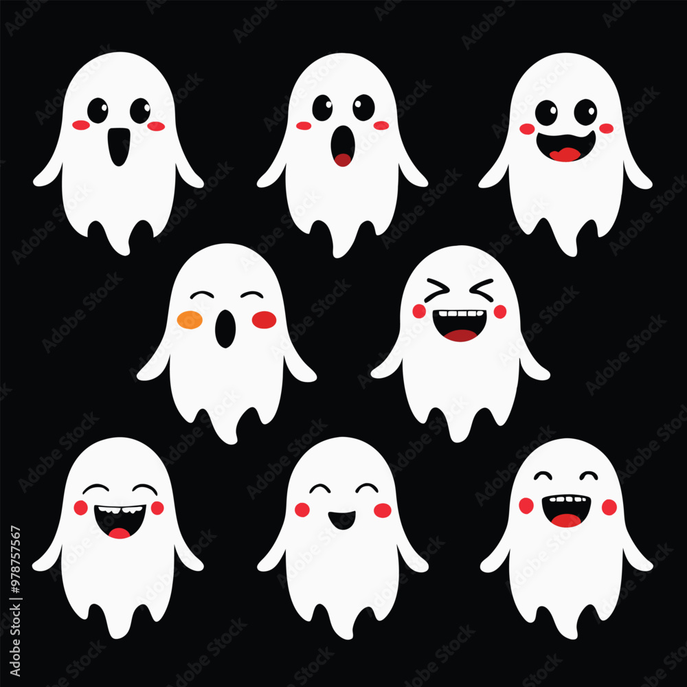 Spooky Cute Halloween Ghost Vector Set icon png illustration cutout, isolated creepy spooky vector Spooky Cute Halloween Ghost Vector Set icon png illustration cutout, isolated creepy spooky vector