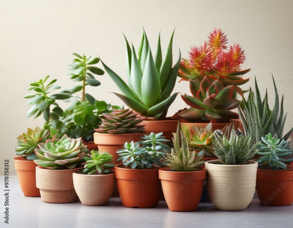 Fototapeta premium Collection of succulent house plants in pots 