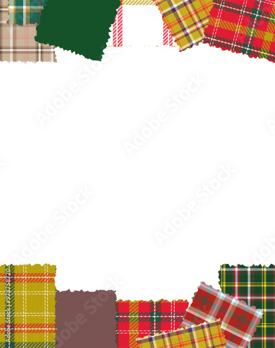 チェック柄の布切れのフレーム　縦型　上下