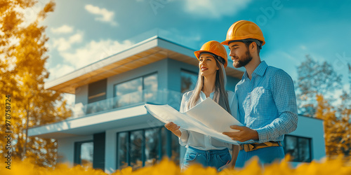  Portrait professional Engineer , engineer man and woman  are on duty photo