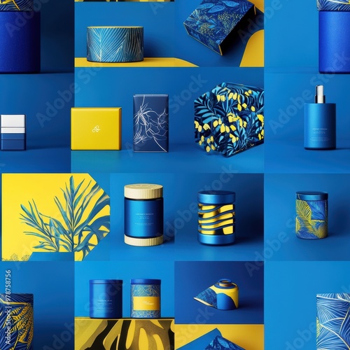 Wallpaper Mural Blue & Gold Packaging Mockup. Torontodigital.ca