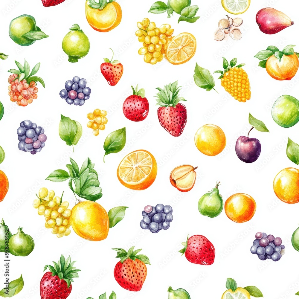 Watercolor Fruit Pattern. Watercolor Fruit Pattern.