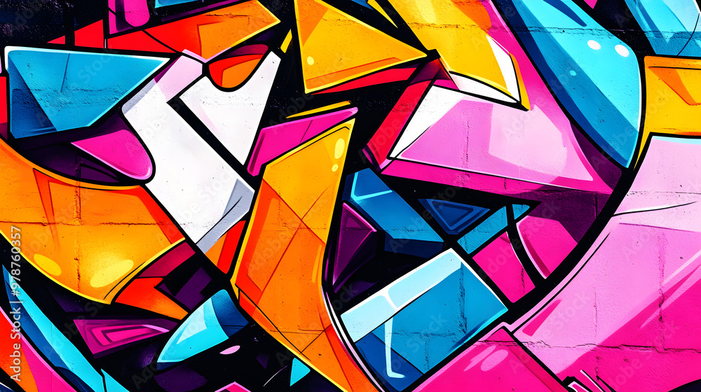Fototapeta premium Abstract urban street art graffiti style vector illustration template background in colorful cyber metaverse theme.