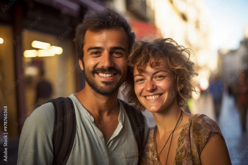 A man and a woman are smiling at the camera A man and a woman are smiling at the camera