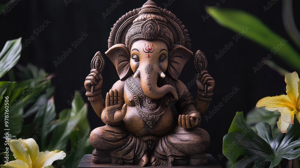 Fototapeta premium Organic Ganesha idol made from earth-friendly materials, promoting a sustainable approach to festivals.