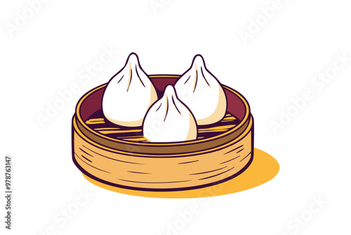 Steamed dimsum flat vector illustration 