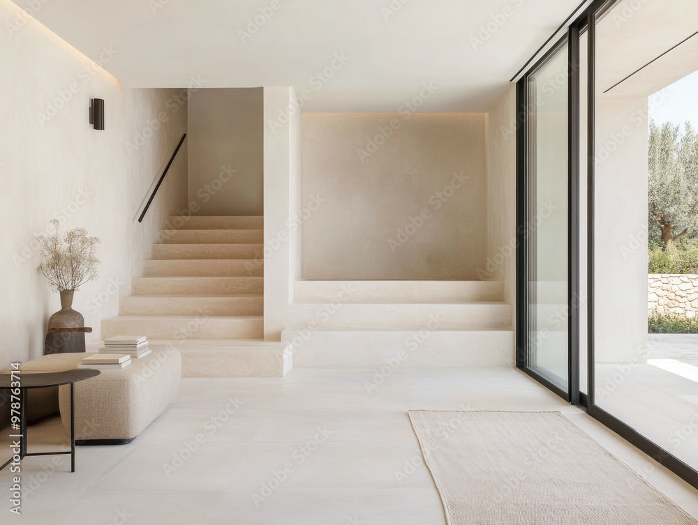 Modern minimalist interior design featuring airy living space with ...