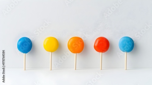 Assorted Vibrant Lollipops Arranged Symmetrically on White Surface