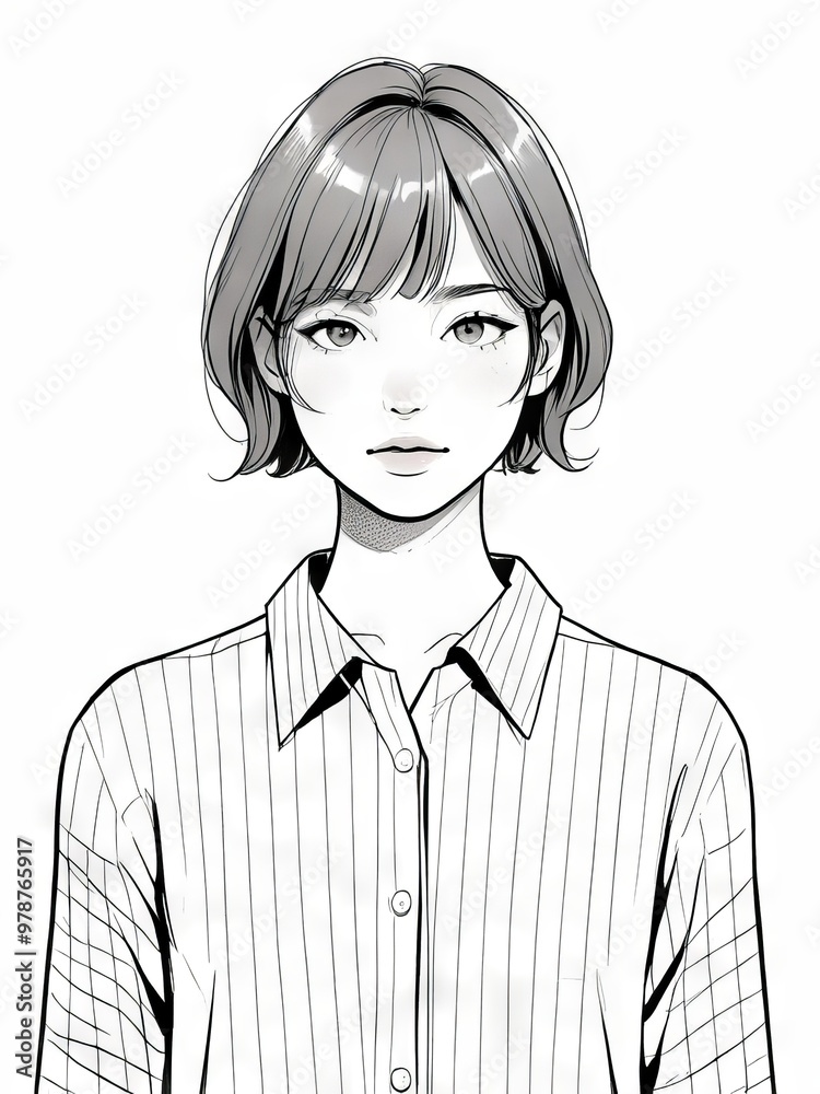 Line Art Portrait of a Young Woman with Beautiful Hair Line Art Portrait of a Young Woman with Beautiful Hair