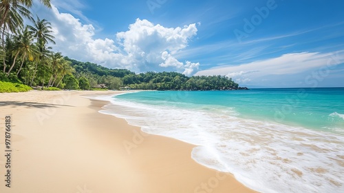 Kata Noi Beach in Phuket, Thailand, is a picturesque paradise with its pristine, white sandy shores and crystal-clear turquoise waters. photo