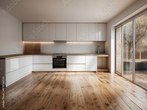 Modern Kitchen with White Cabinets and Wooden Floor