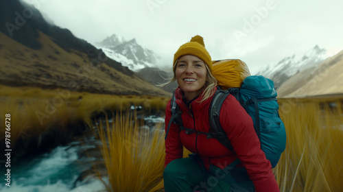 Solo female traveler’s face...
