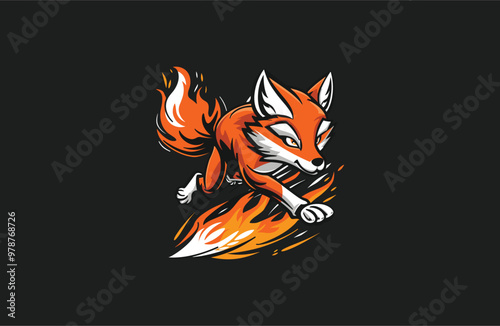 Fox fire logo cute vector icon illustration style