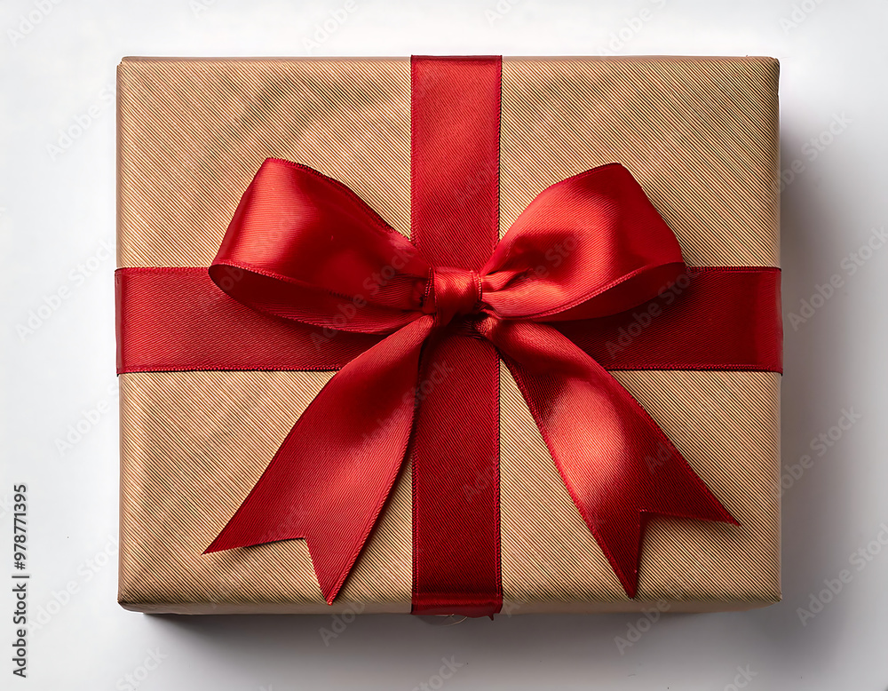 Cardboard gift box with a red bow, isolated on a white background, perfect for flat lay_1(185) Cardboard gift box with a red bow, isolated on a white background, perfect for flat lay_1(185)