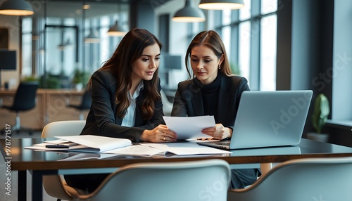 Wallpaper Mural Two Businesswomen Reviewing Documents at a Desk Torontodigital.ca