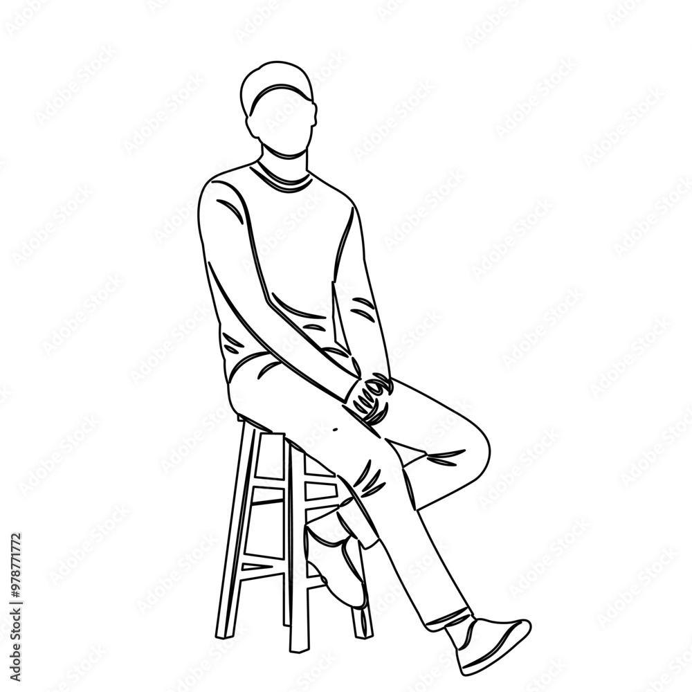 Obraz premium man sitting on chair sketch, outline, vector