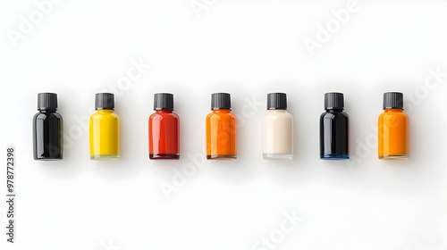 Vibrant Nail Polish Bottles Lined up on White Background