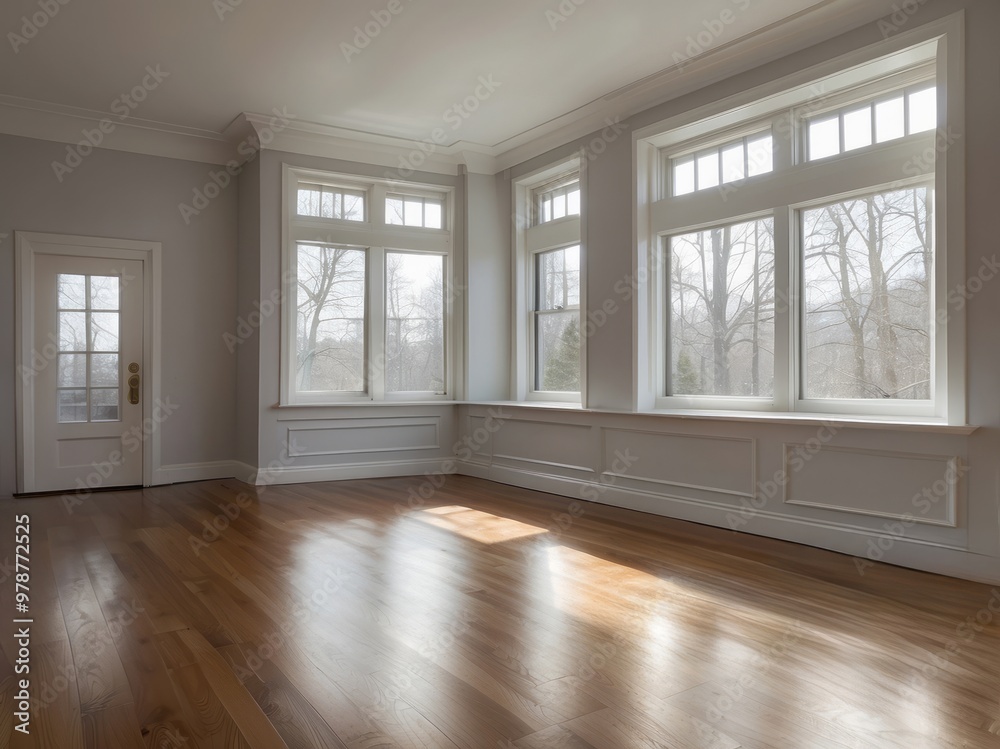 Empty Room with Hardwood Floor and Large Windows Empty Room with Hardwood Floor and Large Windows