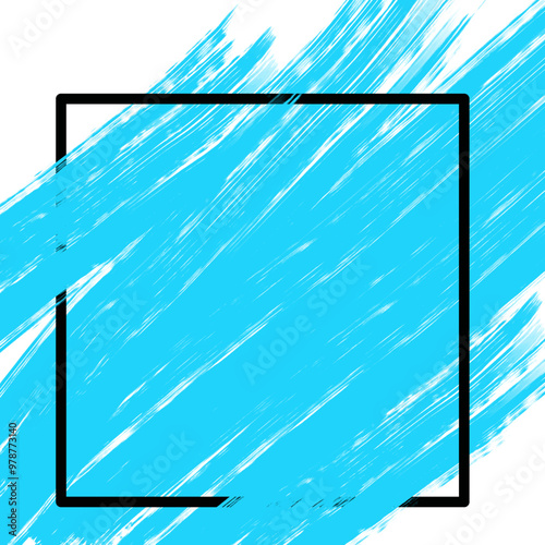Grunge background with frame blue paint ink stroke over square frame
