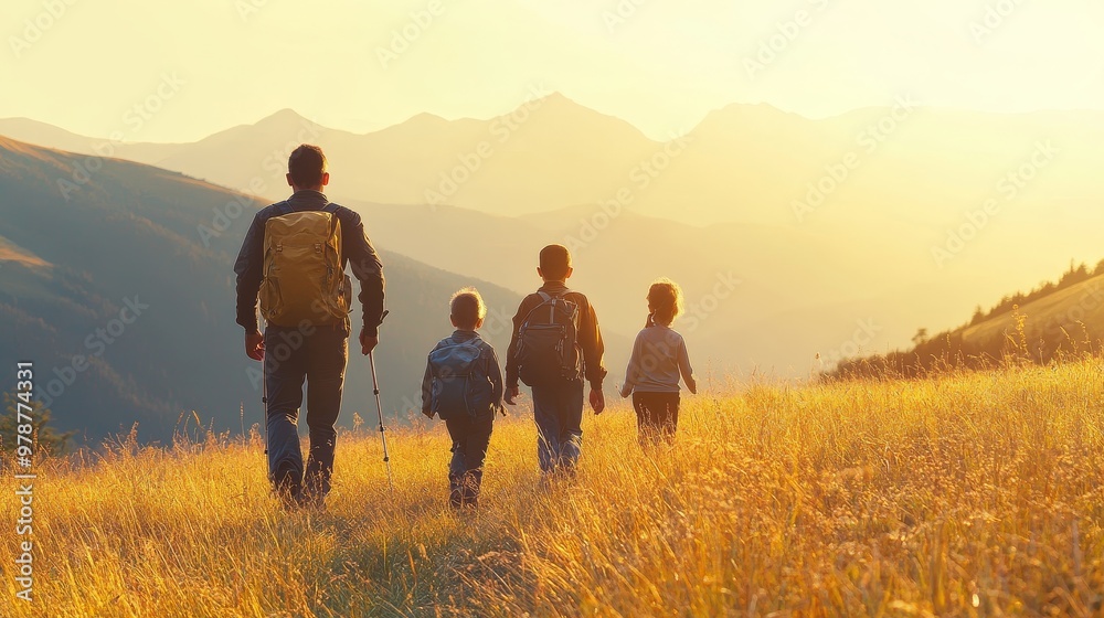 A family of three is walking through a field of flowers A family of three is walking through a field of flowers