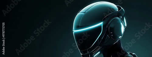 Futuristic Black Helmet with Blue Glowing Lines