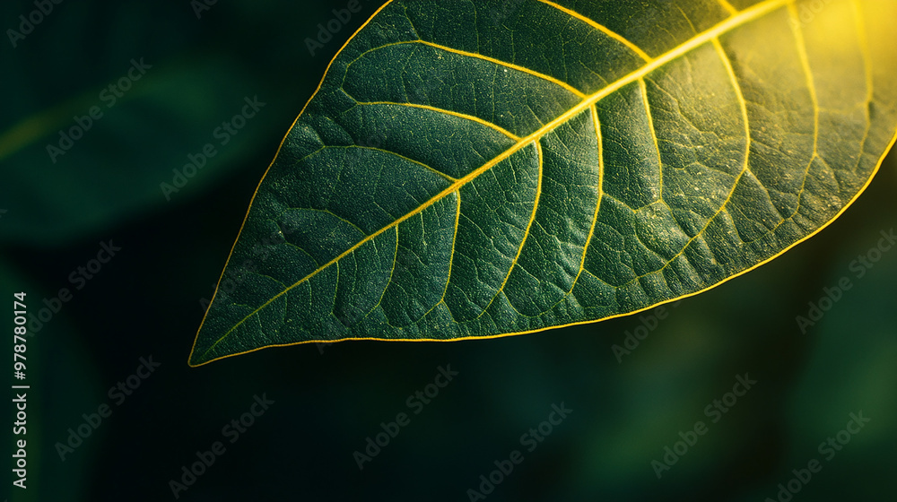 elegant closeup backlit green leaf with yellow veins elegant closeup backlit green leaf with yellow veins
