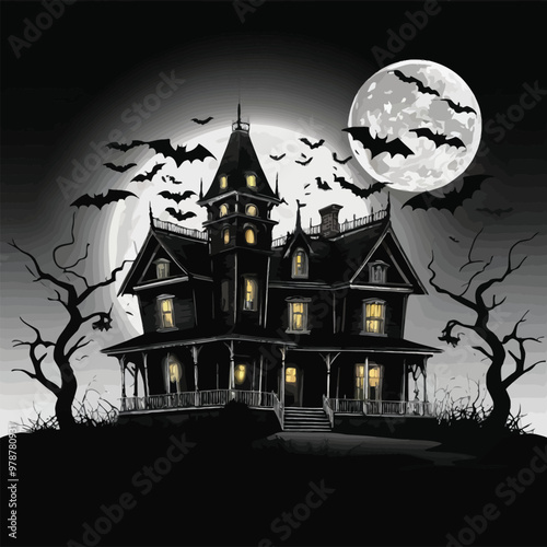 Halloween best hunted house graphic with  mid night forest horror illustration