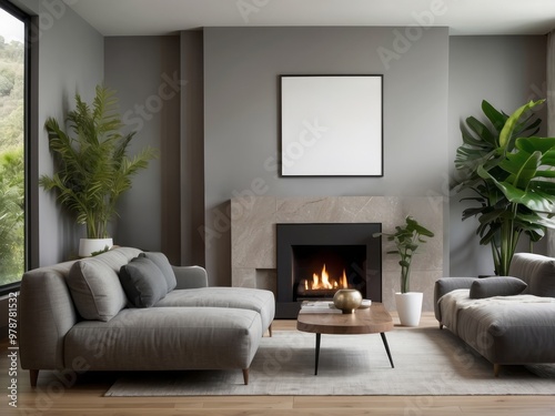 Modern Living Room with Fireplace and Sectional Sofa