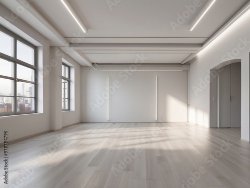 Wallpaper Mural Empty White Room with Large Windows and Hardwood Floors Torontodigital.ca