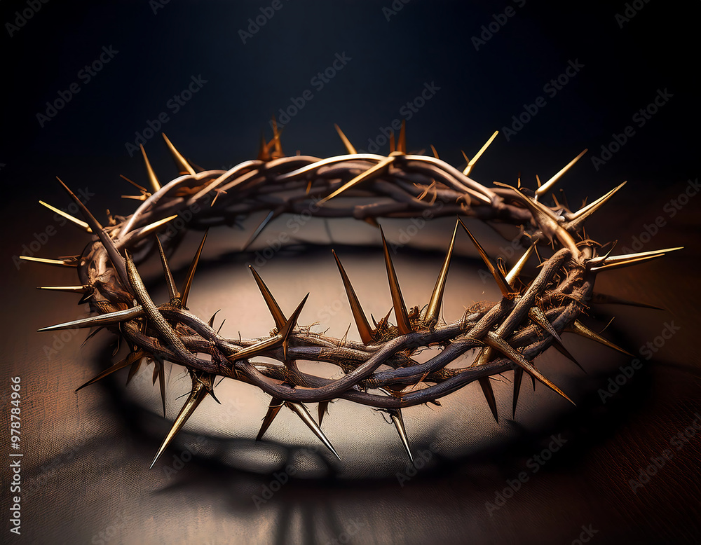 Fototapeta premium Crown of thorns against a dark background, symbolizing Christian beliefs and Easter. _1(240)