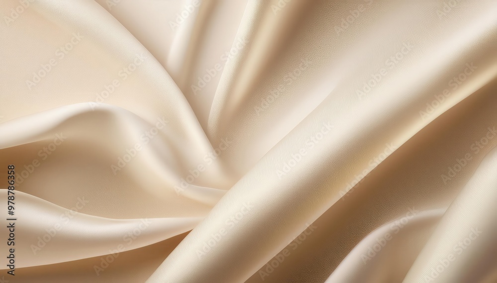 Obraz premium Close-Up of Luxurious Flowing Cream Satin Fabric with Soft, Elegant Folds and Smooth Texture, Perfect for Fashion, Interior Design, Beauty Concepts Highlighting Refined Opulence and Graceful Movemet