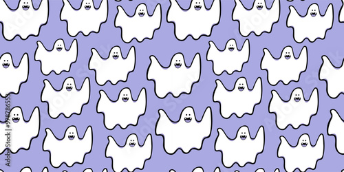 seamless patterns with cute minimalistic halloween ghosts in vector. template for textile backgrounds backdrop wallpaper decoration postcard poster print banner