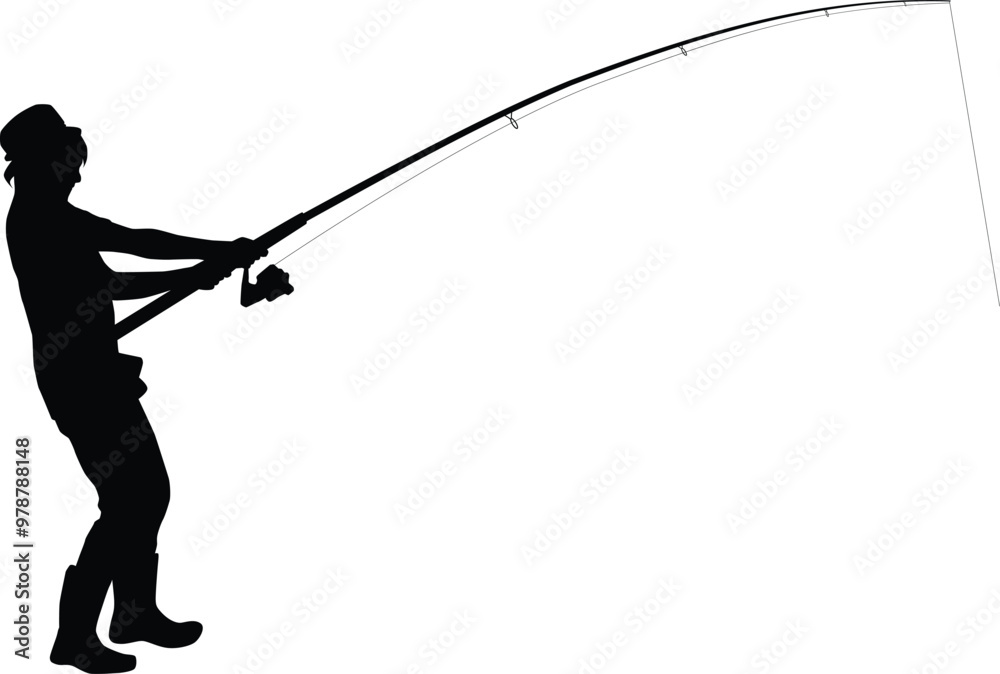 Obraz premium Silhouette of man fishing full body illustration
