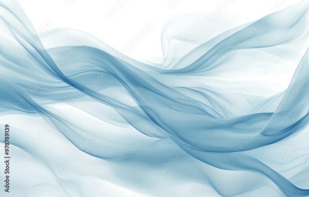 Obraz premium Elegant flow of translucent blue fabric waves on white background