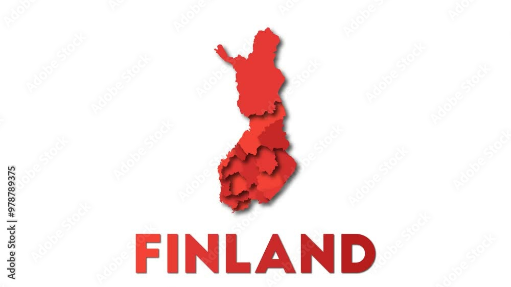 Finland map showing regions. Animated country map with title. 4K resolution animation.