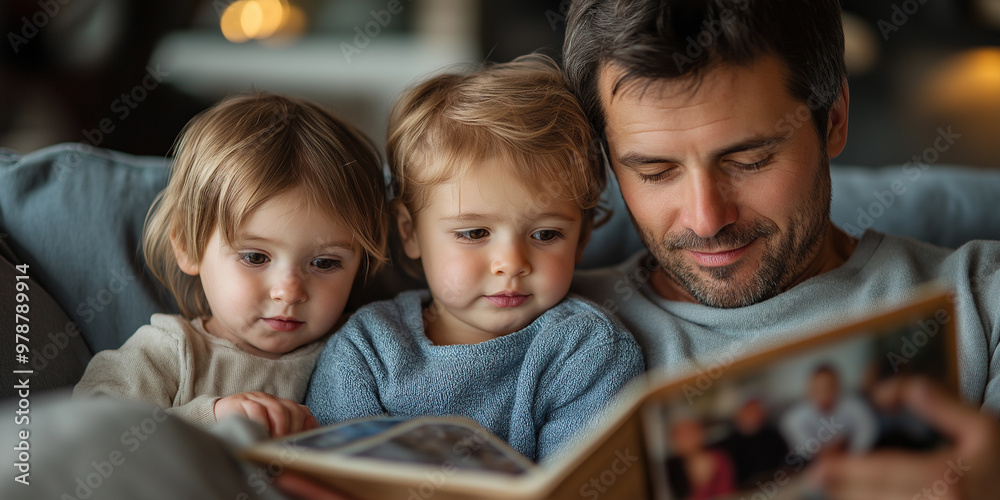 father and Small child looking at photo album father and Small child looking at photo album