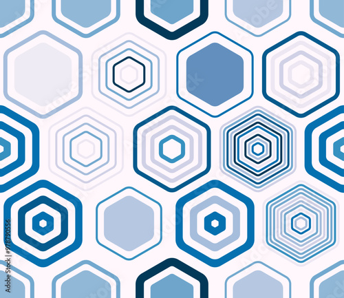 Seamless geometric pattern. Geometric elements of varied style and color. Large hexagons. Tileable pattern. Seamless background. Amazing vector illustration.