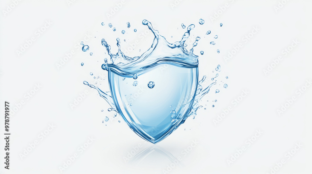 A protection icon made from a fresh, clean water splash, illustrated against a white background. A protection icon made from a fresh, clean water splash, illustrated against a white background.