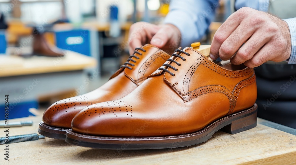 Cobbler Expertly Adjusting Leather Shoe Size with Shoe Stretcher in Small Workshop Cobbler Expertly Adjusting Leather Shoe Size with Shoe Stretcher in Small Workshop