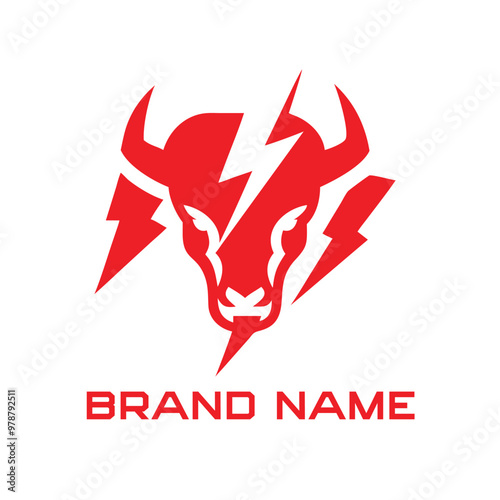 Bull with thunder logo design.