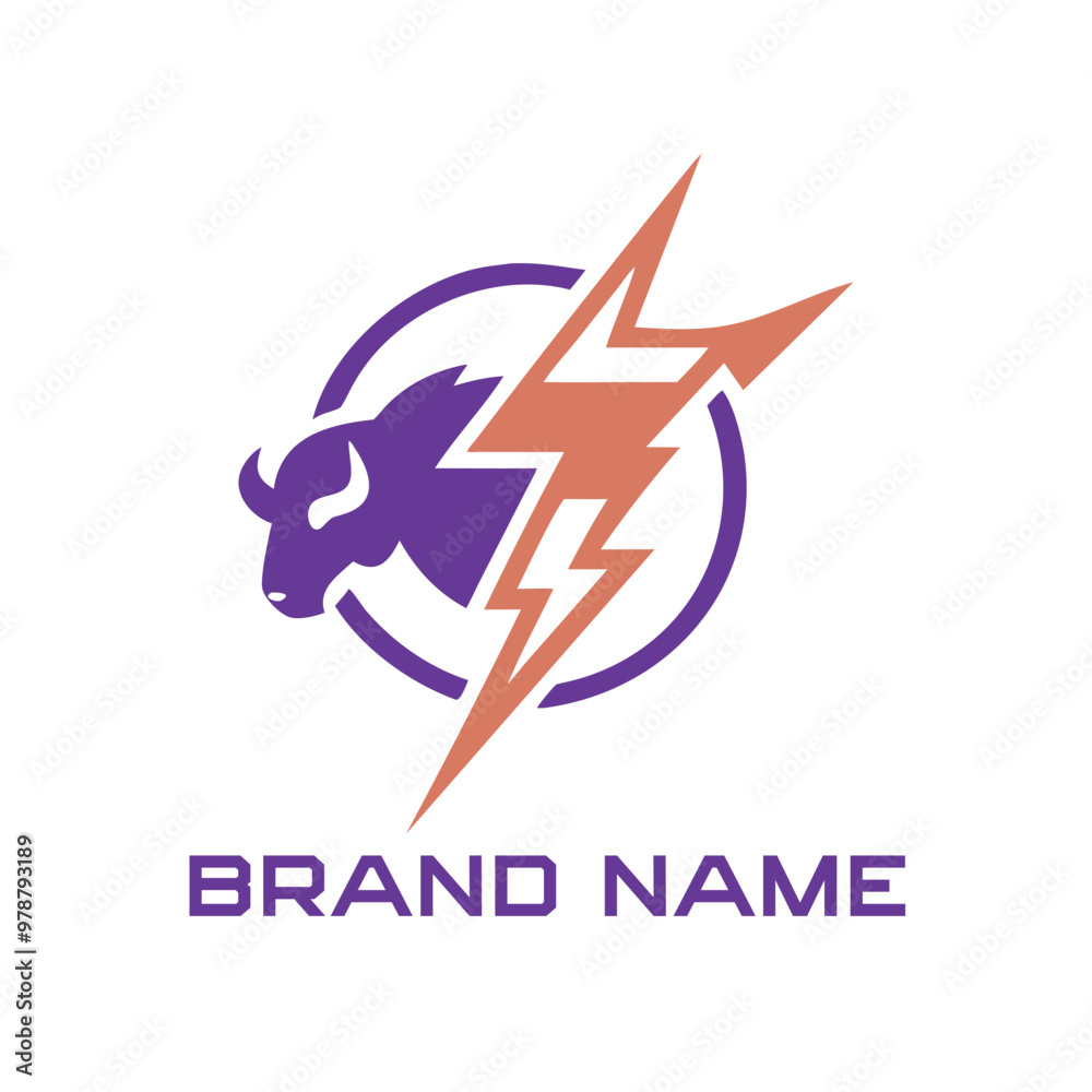 Bull with thunder logo design. Bull with thunder logo design.