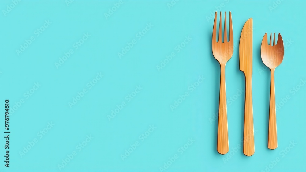 Traditional cutlery set with flat design, side view, traditional theme, animation, vivid Traditional cutlery set with flat design, side view, traditional theme, animation, vivid