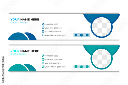 Email signature template or email footer and personal social media cover design, Email signature design for corporate company with creative shape vector template.