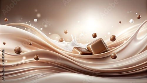 coffee and milk abstract design with floating chocolate pieces